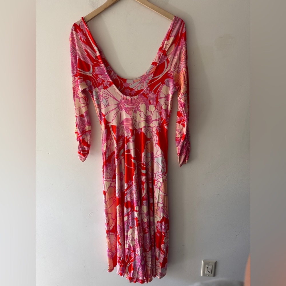 Floral Long Sleeve Maxi Dress in Coral Pink - Picture 6 of 7